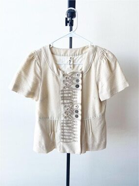 Floreat Cream Button Up Short Sleeve Women's Top Size 0 (XS)